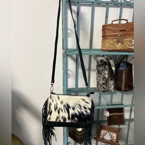 New Genuine leather cowhide tassel fringe bag crossbody clutch boho festival